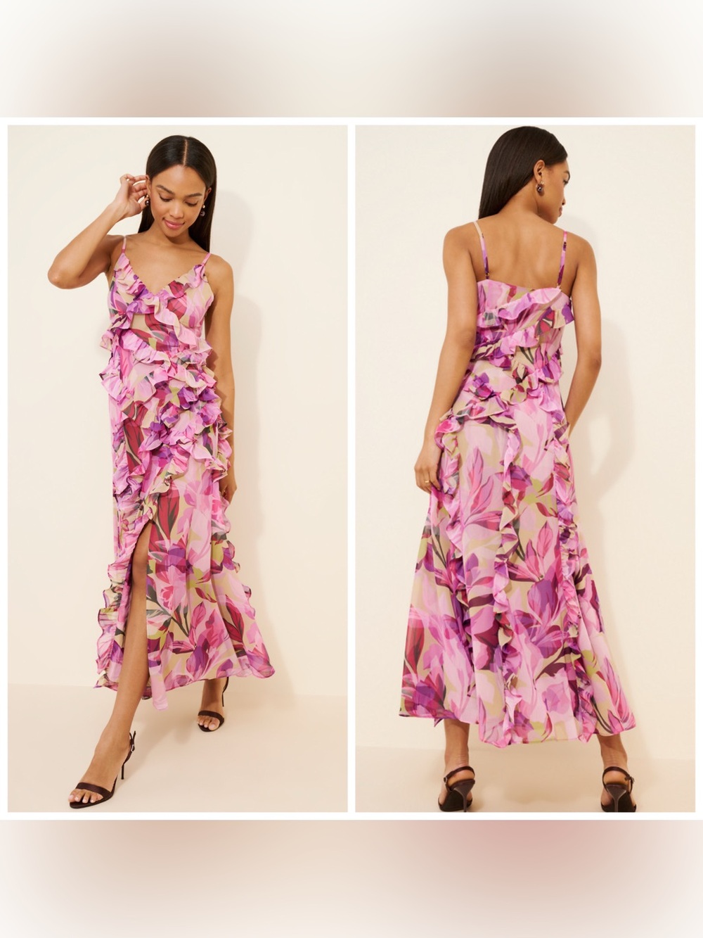 Hutch Anthropologie Ruffle Mesh Dress Maxi Slit Purple Size 6 Petite